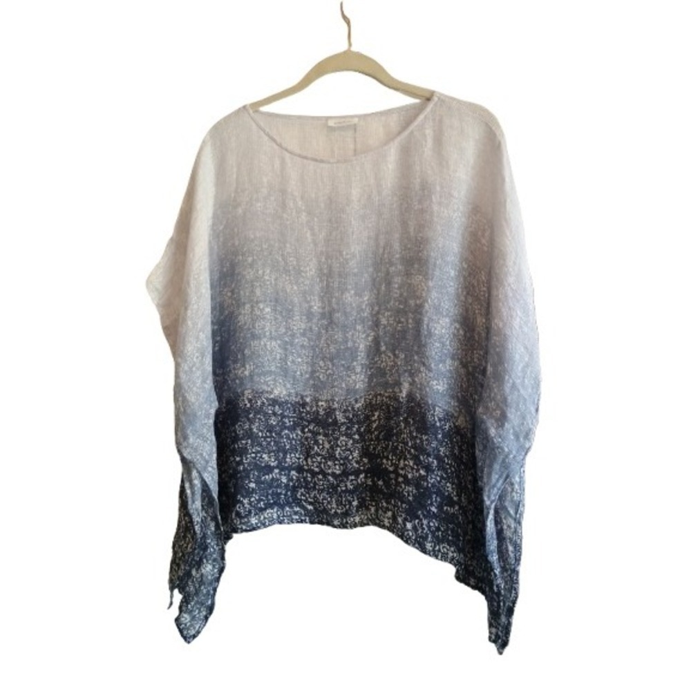 Pure Jill Linen Top Blue White Ombre Floral Print Oversized Poncho Style